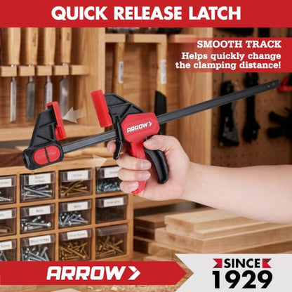 ARROW 2-Piece 12" Medium Duty Bar Clamps for Woodworking with 150LBS Force - size: 12"(2)