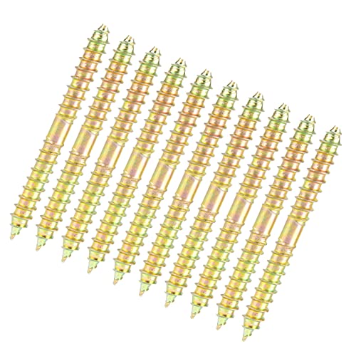 Double Ended Self-Tapping Dowel Screws, 10 Pack 60mm Zinc Plated Wood Screws for Furniture, Woodworking Joint Connector Bolts