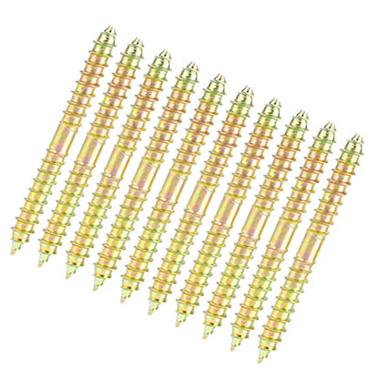 Double Ended Self-Tapping Dowel Screws, 10 Pack 60mm Zinc Plated Wood Screws for Furniture, Woodworking Joint Connector Bolts