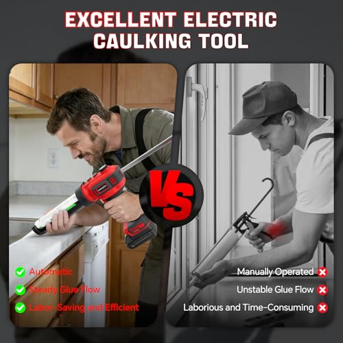 Cordless Caulking Gun for Milwaukee 18V Max Battery,10 Oz Electric Caulking Gun with Anti-Drip,Auto Retract,Continuously variable speed and LED Light, Caulk Gun Tool for Filling, Sealing（No Battery)