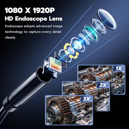 Endoscope Camera with Light, 2.8" 1080P IP67 Waterproof Handheld Borescope - size: 2.8''