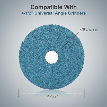 SCOTTCHEN Zirconia Resin Fiber Sanding Grinding Discs 4-1/2”, 7/8" Arbor, for Wood, Fiberglass, Steel, Metal, Use with Angle Grinder, 36 Grit-12 Pack