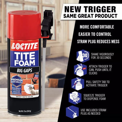 Loctite Tite Foam Big Gaps Spray Foam Sealant, 12 fl oz Can, 12 Pack - Polyurethane Expanding Insulation - size: 12 Pack