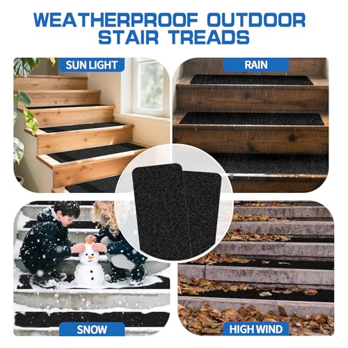 LadyRosian Outdoor Stair Treads Non Slip 10-Pack Black 6" x 30" - Weather Resistant Adhesive Heavy Grip Tape - Waterproof Anti Skid Strips - color: Black, size: 6" x 30"