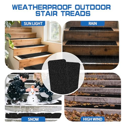 LadyRosian Outdoor Stair Treads Non Slip 10-Pack Black 6" x 30" - Weather Resistant Adhesive Heavy Grip Tape - Waterproof Anti Skid Strips - color: Black, size: 6" x 30"