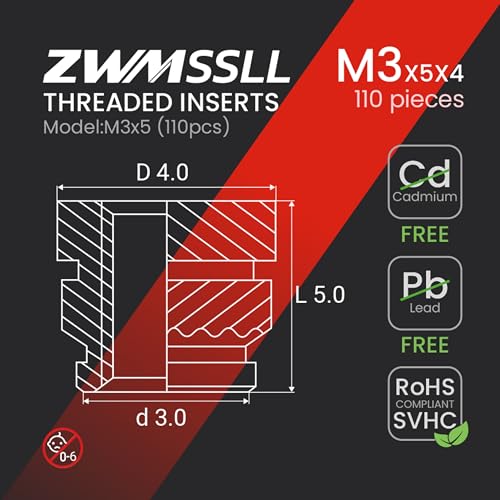 M3 Threaded Inserts Heat Set Insert,110 Pieces M3x5x4mm Metric Knurled Nuts,Brass Threaded Inserts for Plastic and 3D Printing Components - color: Metric Threaded Insert, size: M3x5 (110pcs)