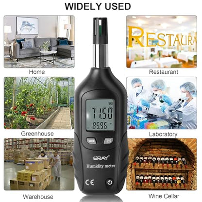 ERAY Digital Psychrometer Thermometer Hygrometer with Backlight - color: Black