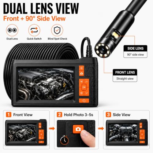 Dual Lens Borescope Inspection Camera, 4.3" HD Screen 1080P Photo Video - size: 4.3'' Dual Lens 16.4FT