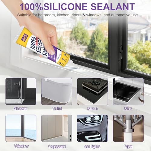 Silicone Sealant 5oz, No Caulking Gun Needed Flexible Adhesive Caulk, 100% Waterproof UV Weather Resistant Crack Proof Sealant for Kitchen Bathroom Shower Window Auto (Clear) - color: clear