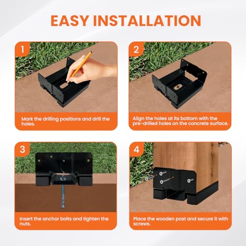 10PCS 6x6 Post Base for Concrete Heavy Duty Black E-Coated - color: Black, size: 6X6