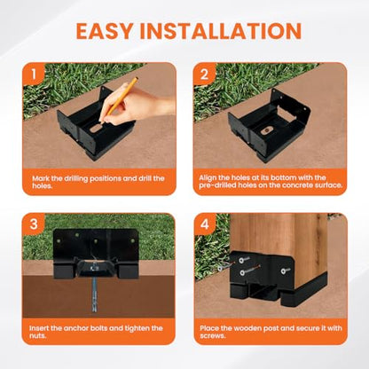 10PCS 6x6 Post Base for Concrete Heavy Duty Black E-Coated - color: Black, size: 6X6