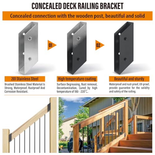 37.5°Stair Angle Stainless Steel Deck Railing Brackets Connectors for 2"x4" (Actual 1.5"x3.5") Railing Wood Post (8 Pair) - size: Angle 37.5°
