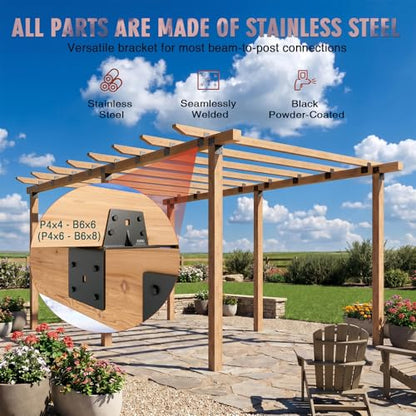 Post to Beam Bracket Connector, Stainless Steel Beam Deck Anchor, Post Cap Tie Bracket for Supporting Wood Beams, for 6×6/4×4/4x6 Lumber(4pack) - size: P6×6 - B4×4 (P6×8 - B4×6)