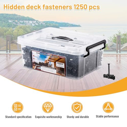 1250 PCS Hidden Deck Fasteners for Composite Decking Board,Composite Deck Clips & Plastic Hidden Fastners with Metal Screws,Universal Nylon Clips for Composite Decking