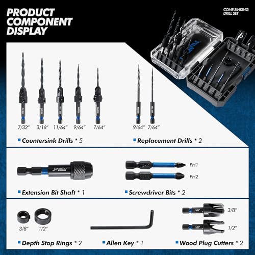 Countersink Drill Bit Set for Wood, 15 PCS, Tapered Drill Bits