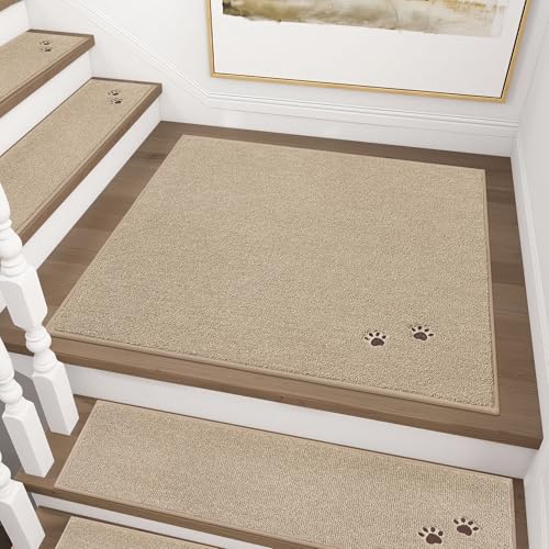 BEQHAUSE Stair Landing Rug Non-Slip 30"x30", Landing Mats for Stairs, Beige - color: Beige - Dog Paws, size: 30 in X 30 in (1 Pieces)