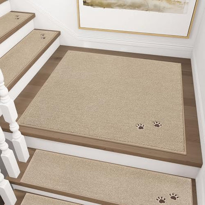 BEQHAUSE Stair Landing Rug Non-Slip 30"x30", Landing Mats for Stairs, Beige - color: Beige - Dog Paws, size: 30 in X 30 in (1 Pieces)