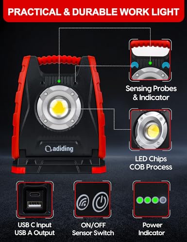 Adiding 4400mAh Rechargeable LED Work Light, Portable Underhood Work Lights - color: Red