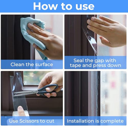 Transparent Window Weather Sealing Tape，Weather Stripping Residue-Free Clear Window Insulation Caulk Tape for Doors Windows and Shower Glass Gaps Bathroom，Weather Stripping Door Seal(2IN x 66FT) - size: 2inch x 66Ft