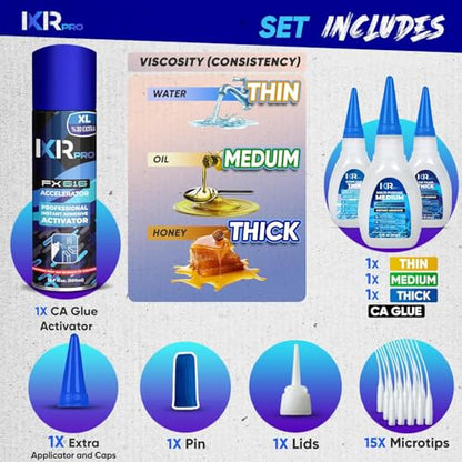 CA Glue with Activator, 6X Thin Medium Thick Glue Kit 2X 16.9oz Accelerator - size: 2 Pack