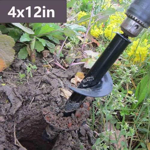 TCBWFY 4x12 Inch Garden Auger Drill Bit for Planting, Spiral Hole Digger for Flower Bulbs, Bedding Plants and Seedlings, Earth Auger with Hex Shank for Adjustable Drill Chucks - size: 4"x12"-Black