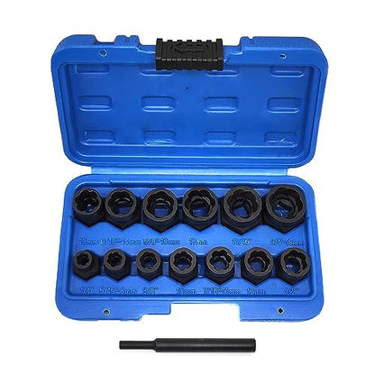 14PCS Twist Lug Nut Socket Set, 3/8" Drive Bolt Nut Extractor Tool - color: 14pcs Lug Nut Extractor 3/8 Inch Drive