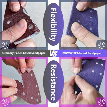 FOWOK 3" x 5" 50Pcs Sandpaper for Festool Sander with 2Pcs Foam Sanding Pad - style: Purple-50+2