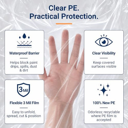 VICMORE Heavy-Duty Clear Plastic Drop Cloth, 9 x 12 Ft, 3 Mil, 1 Pack - size: 9 x 12 Ft, 3 Mil, 1 Pack