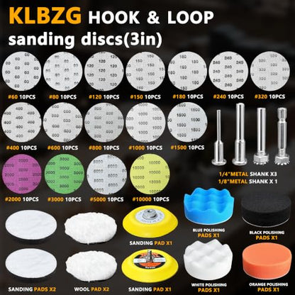 174 Pcs 3 inch Sanding Discs Wet Dry Sandpaper,60 80 120 150 180 240 320 400 600 800 1000 1500 2000 3000 5000 10000 Grit Assortment Hook & Loop Sandpaper for Automotive Wood Metal Glass Polishing - size: 3in grit 60-10000