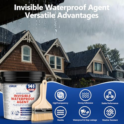 Transparent Waterproof Sealant, 141 Oz Invisible Waterproof Agent, Transparent Waterproof Coating for Roof Repair, Walls, Window, Bathroom, Kitchen, Water-Based Clear Sealant, Indoor & Outdoor - size: 141 FL OZ