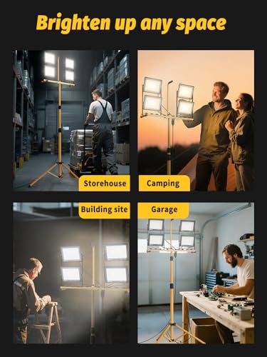 32000 Lumen LED Work Light with Stand, 4-Head Tripod, Remote Control