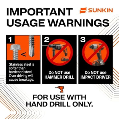 SUNKIN 100PCS Self Tapping Screws for Metal, Bi-Metal Stainless Steel 304 Rustproof, #12 x 1-1/8" Hex Head, Hardened Self Drilling Tip for Steel, Extreme Long Service Life - size: #12 x 1-1/8 inch (100 pcs)