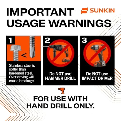 SUNKIN 64PCS Self Tapping Screws for Metal, Bi-Metal Stainless Steel 304 Rustproof, #12 x 1-3/4" Hex Head, Hardened Self Drilling Tip for Steel, Extreme Long Service Life - size: #12 x 1-3/4 inch (64 pcs)
