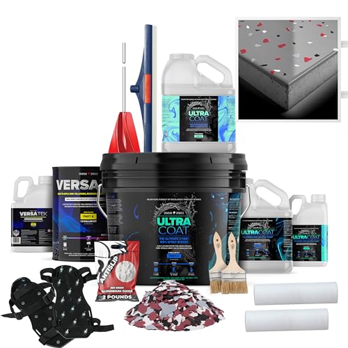 Epoxy Floor Kit, Medium Gray with Lighthouse Flake, 600 ft² - size: 600 ft², style: Medium Gray with Lighthouse Flake