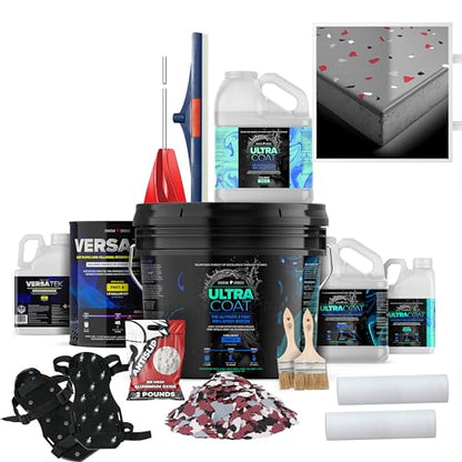 Epoxy Floor Kit, Medium Gray with Lighthouse Flake, 600 ft² - size: 600 ft², style: Medium Gray with Lighthouse Flake