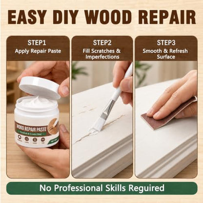 2Pcs Wood Repair Paste for Furniture and Floor, Wood Furniture Repair Kit, Can Quickly Repair Minor Scratches and Abrasions, for Tables, Chairs, Doors, Cabinets, Wood Surfaces(White + Brown)