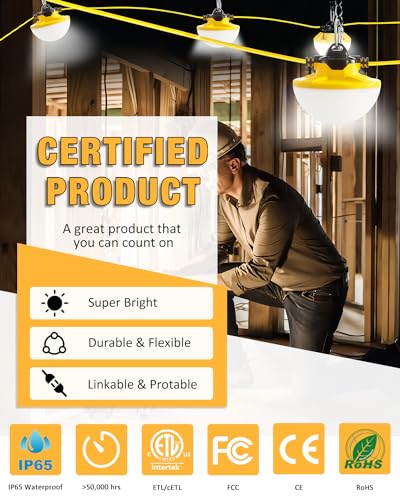 50FT Construction String Lights 65W 8000LM LED String Work Lights - size: 50FT 65W 2 Prong 5000K Daylight