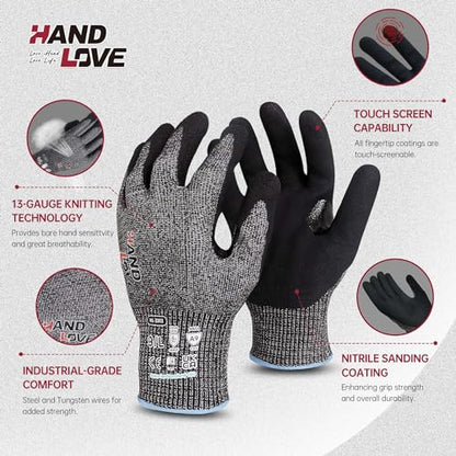 HandLove Cut Resistant Gloves – ANSI A9 Cut Proof Safety Work Gloves | Sandy Nitrile Anti-Slip, Touchscreen, Durable, PFAS Free | Wood Carving, Gardening, Glass Cutting, Car Repair – Yellow, 2Pairs,XL - color: Yellow, size: X-Large