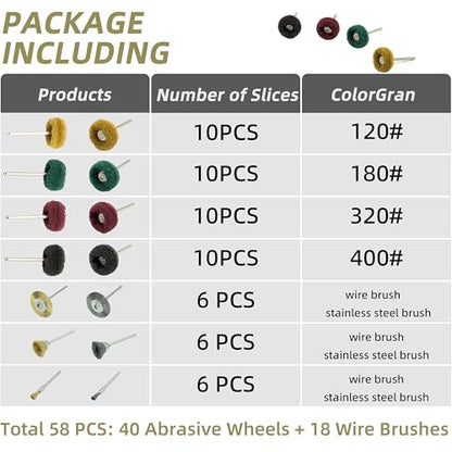 58Pcs Abrasive Wheel Buffing Polishing Wheel Set for Rotary Tool 1/8" Shank
