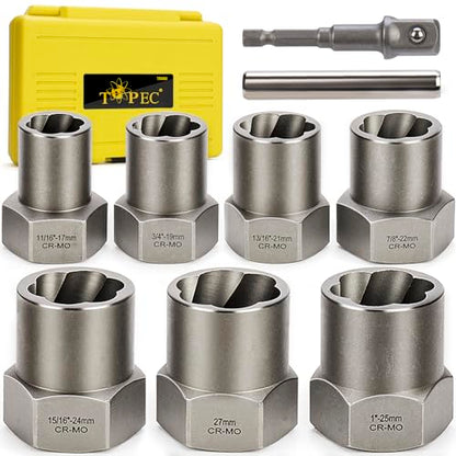 Topec Bolt Extractor Kit Heavy Duty, 9-Piece 1/2'' Drive - size: 9-piece
