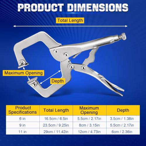 DASBET 4 Pack Locking C Clamp Pliers Set 6" 9" 11" Vice Grip Welding Clamps