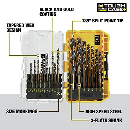 DEWALT Drill Bit Set, 21 Pc High Speed Steel DEWALT Bits, Black and Gold Oxide Coated, 135 Degree Split Point, 31 Degree Helix (DWA1181) - size: One Size