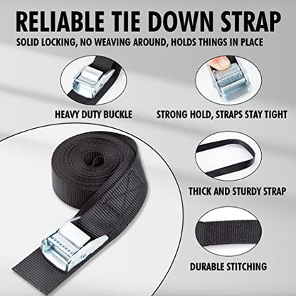 Cartman 1" x 15 ft Cam Buckle Straps, 4 Pack, 600 lb Break Strength, Black - color: Black, size: 4 PK