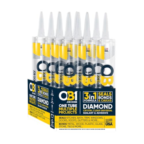 OB1 Universal Caulk Sealant & Adhesive Diamond Crystal Clear 10.1oz | Professional Grade Premium All-in-One Advanced Hybrid | Internal & External | Water Shrink Crack UV & Fade Resistant | 1 Case