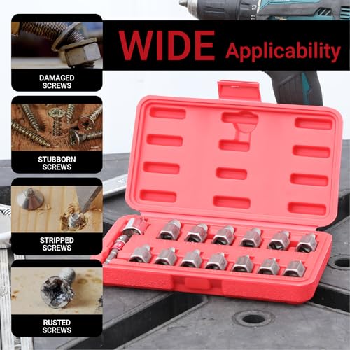 15-PC Upgrade Screw Extractor Set, 3/8" Drive, Easy Out Bolt Extractor Set, Multi-Spline, for Removing Broken Studs, Bolts, Screws (New Version)