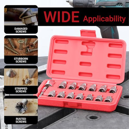 15-PC Upgrade Screw Extractor Set, 3/8" Drive, Easy Out Bolt Extractor Set, Multi-Spline, for Removing Broken Studs, Bolts, Screws (New Version)