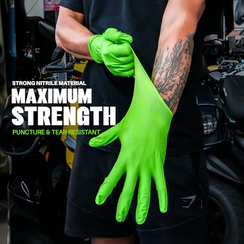 GRIPXX Herkules Grip Heavy Duty 8Mil Nitrile Gloves,3D Raised Diamond Texture-Latex & Powder Free-Industrial, Mechanic - color: Green, size: Small