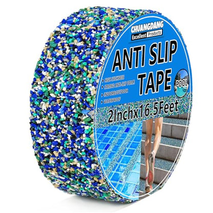 Blue Rubber Anti Slip Tape 2Inchx16.5Feet，Blue Non Slip Tape for Pool,Stair Steps,Bathroom,Trails,tub,Boats,ramp,Stairs Grip Tape,No Skid, High Traction Friction - size: 2Inchx16.5Feet