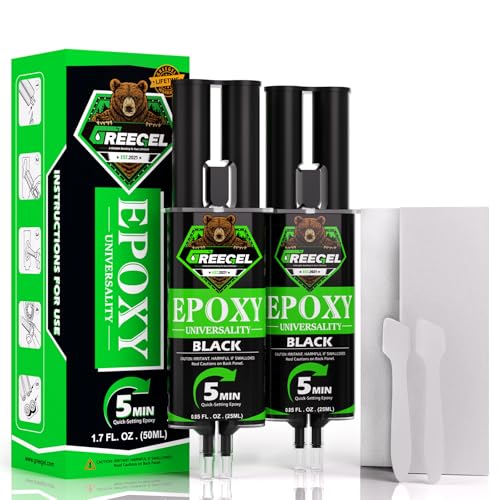 2 Part Black Epoxy Glue 5 Minute Set Adhesive, 1.7 oz Syringe - color: Black, size: 1.7 fl oz (50 ml)
