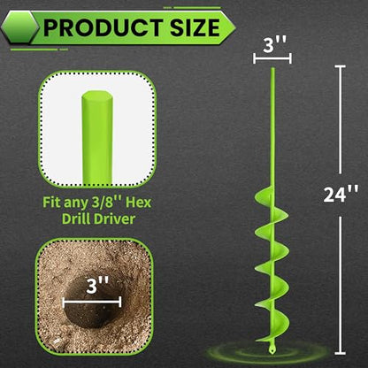 3"x24" Extra Long Auger Drill Bit, One-Piece Solid Steel Construction - color: Green, size: 3"x24"
